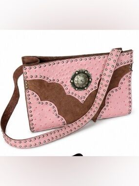Kelly’s Cowgirl Classics Pink & Brown Studded Leather Western Crossbody Purse